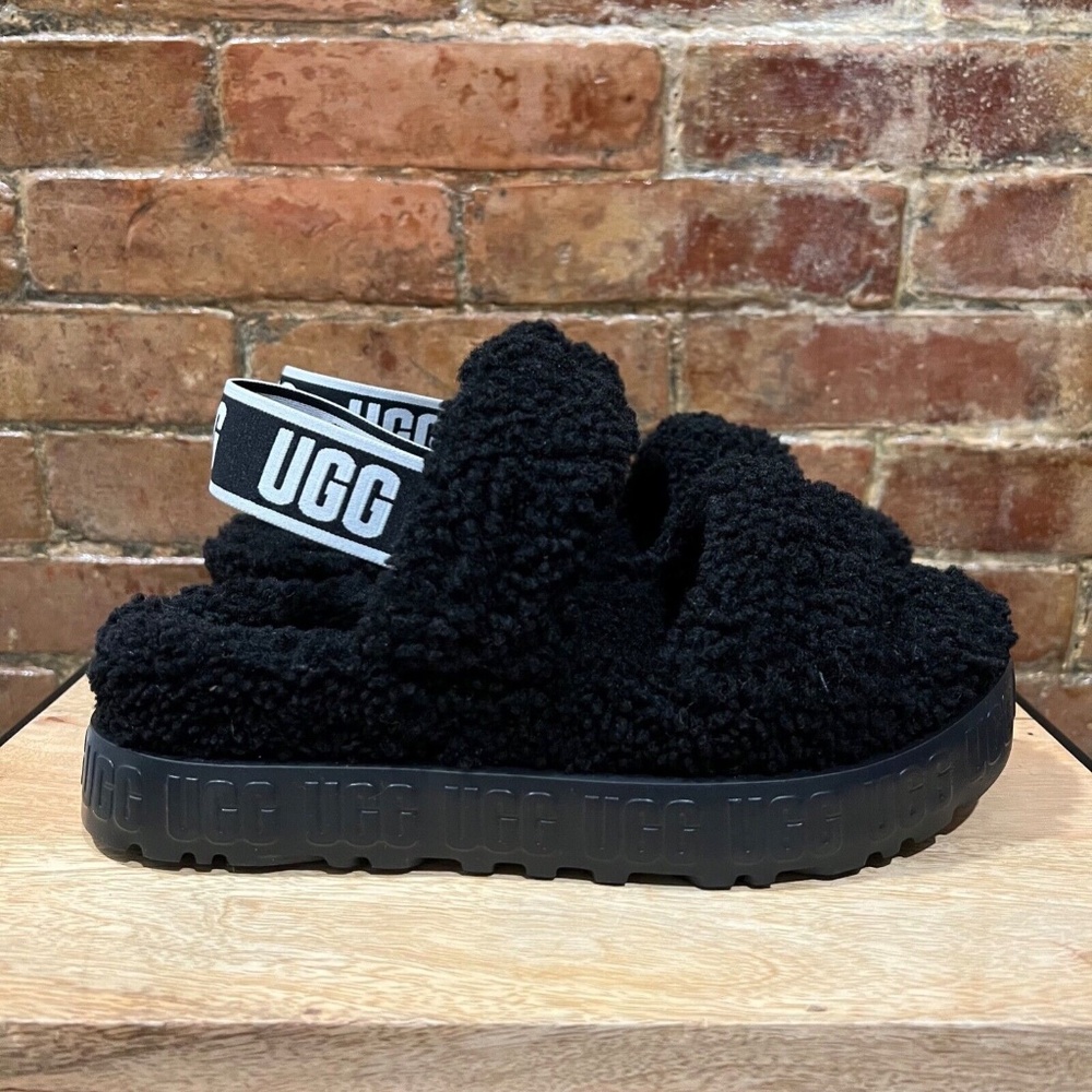 NEW! UGG Oh Fluffita Slides Fluffy Black Sherpa Women's Size 8